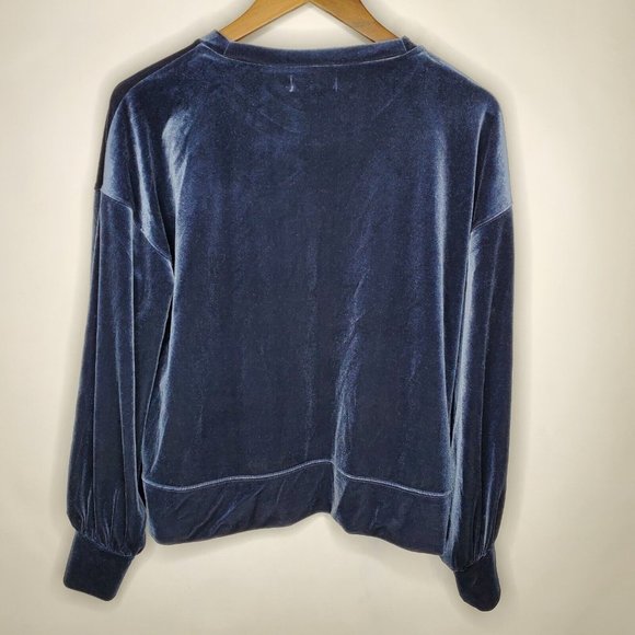 Madewell Womens Blue Velour Blouse Size M Long Sleeve Pullover Stretch Casual - Picture 2 of 9